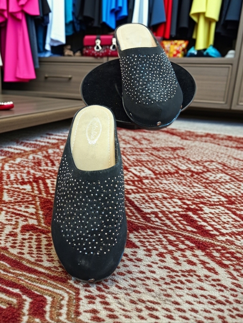 Black Embellished Slip-On Mules SIZE 6.5
